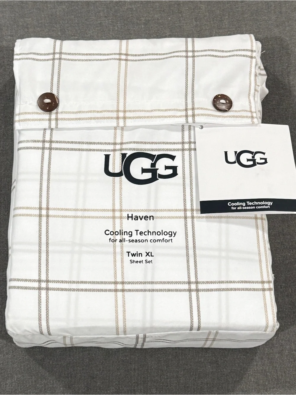 UGG White & Tan Plaid Twin XL Sheet Set